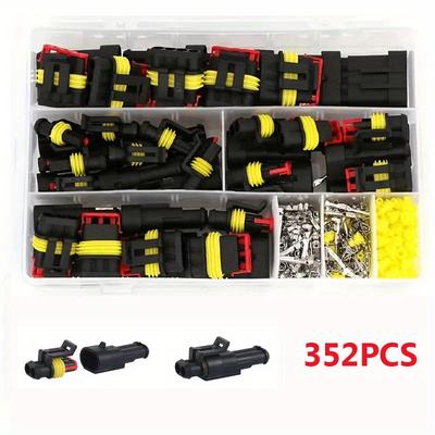 TEMU Umlife 352pcs Automotive Quick Connect Hid Connector Kit With Sn-48b Crimping Pliers, 26 Sets 1/ 2/ 3/ Car Electrical Wire Harness Plugs, Rustproof, Sealed For Secure Connections In Cars & Trucks Image
