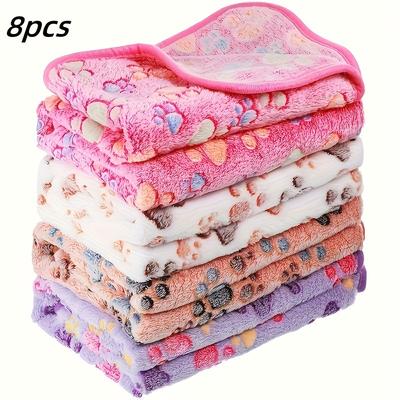 TEMU 8-pack Fleece Pet Blankets, Sleep Mats For Small To Medium Dogs And Cats, Paw , Machine Washable, Assorted Colors (white, Coffee, Pink, Purple)