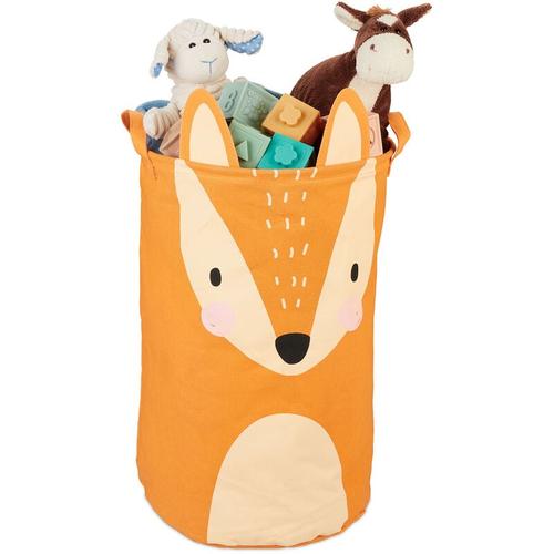 Relaxdays Aufbewahrungskorb für Kinder, Fuchs-Motiv, faltbar, H x D: 56 x 35 cm, Spielzeugkorb mit