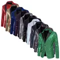 Moda uomo tendenza abito con paillettes giacca con un bottone rosso verde bianco cantante ospite