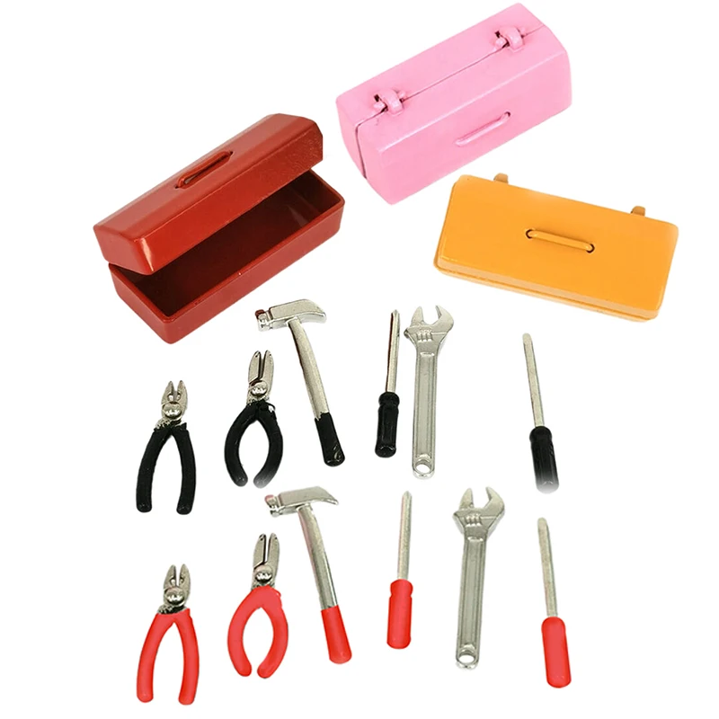 Boîte à outils l'inventaire de maison de course, boîte à outils et 6 outils, ensembles d'outils faits à la main, accessoires de meubles de modèle, décor de maison de beurre, cadeau de jouets, 1