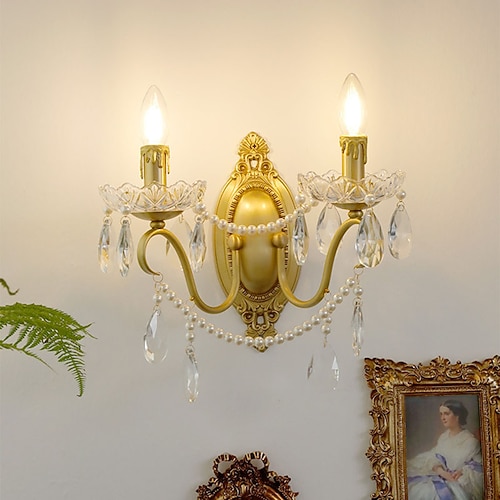 applique da parete a prisma di cristallo applique da parete in ottone vintage lampada da parete doppia apparecchi di illuminazione decorazioni da parete applique in rame 110-240v 5w