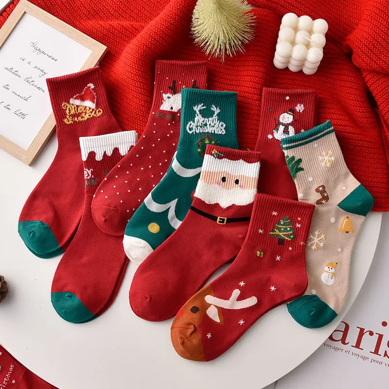 1/2/5Pairs Baumwolle Weihnachten Socken Ornamente Weihnachten Party Kinder Erwachsene Geschenk Santa Rentier Muster Weihnachten neue Jahr Dekoration Image