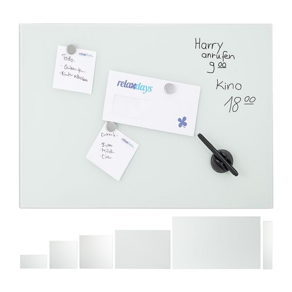 relaxdays Glas-Magnetboard 80 x 50 cm weiß Image