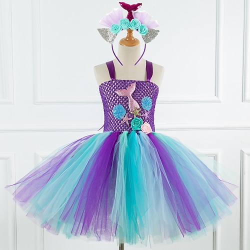 Buchwoche 2026 Kinder Mädchen Cosplay Kleid Partykleid Meerjungfrau ärmellos Aufführung Geburtstag rückenfrei Patchwork wunderschönes süßes Maxikleid Swingkleid Sommer 4-12 Jahre blau himmelblau Image