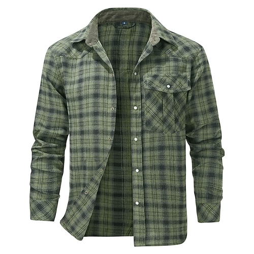 Herren Hemd Flanelljacke Flanell Hemden Overshirt Plaid Outdoor Strasse Rote Dunkelmarine Grün Khaki Langarm Kragen Winter Frühling Herbst Bekleidung Image