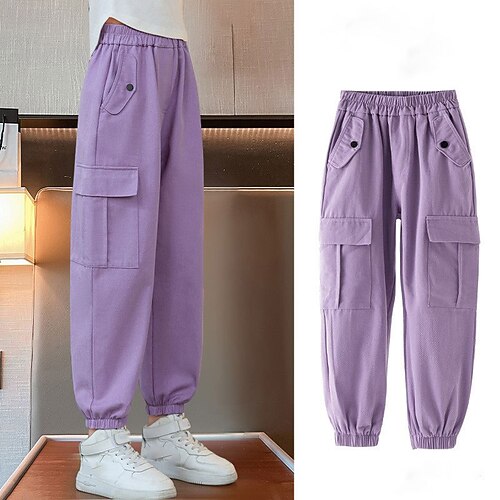 kinderkleidung Mädchen Hose Feste Farbe Sport Tasche Schulanfang 4 Jahre Frühling Schwarz Rosa Purpur Image