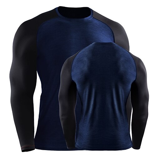 Herren Lauf-T-Shirt Langarm T-Shirt Lässig Athleisure Frühling Herbst Farbblock Schnelltrocknend Atmungsaktiv Fitnesstraining Gehen Joggen Sportbekleidung Sportkleidung Rote Dunkelmarine Salbei Image