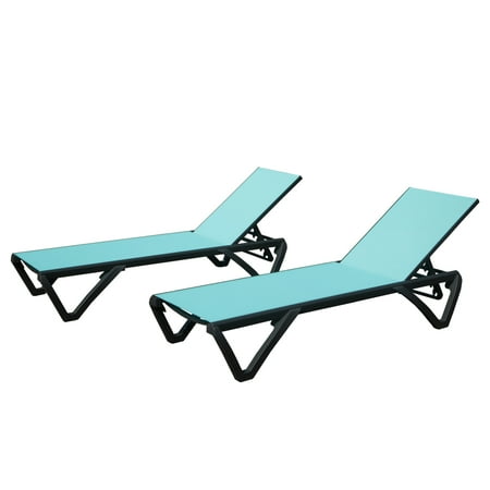 Lounge Chair Outdoor Set of 2 Aluminum Plastic Patio Chaise Lounge with 5 Position Adjustable Backrest and Wheels Pool Chaise Lounge for Outdoor Beach Yard Pool Lake Blue