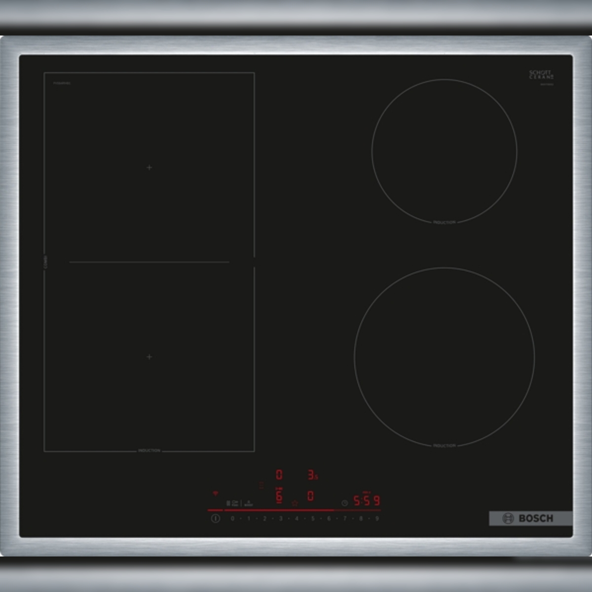Bosch Serie 6 PVS64RHB1E Induktionskochfeld, 60 cm, Schwarz, Mit Rahmen aufliegend Image