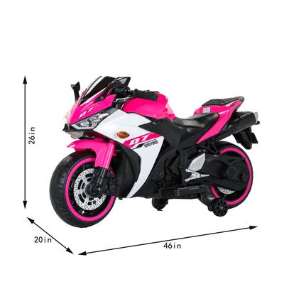 12V Ride-On Motorcycle for Kids with Bluetooth, Music, Lighting Wheels, and Training Wheels
