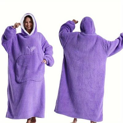 TEMU 1pc French Style Hooded Fleece Loungewear Robe - Thick Warm Winter Dressing Gown With Pockets, Large Size, Red, Hand Wash Only, Attire | Soft Texture Fabric, Cozy Robe Image
