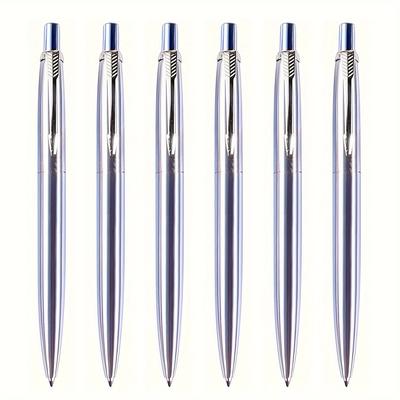 TEMU 6-pack Ergonomic Metal Rollerball Pens With Retractable Medium Point - Liquid Ink Pens For Office, Business, And Gift Use Image