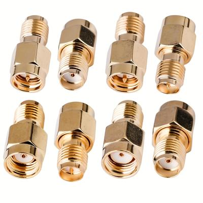 TEMU 8pcs /female To Rp-/rp-sim Coaxial Adapter Connector Kit For Wifi Antenna - Brass Material, Uncharged, , , Sleek Antenna Design, Sleek Antenn Image