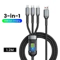 3-in-1 100W 5A cavo di ricarica rapida da USB a tipo C Micro Fast per iPhone 14 13 Samsung Xiaomi Huawei display digitale Wire