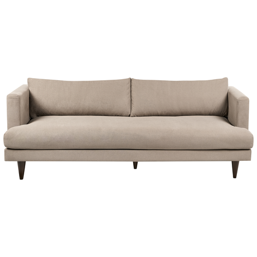 3-Sitzer Sofa Hellbraun Stoffbezug mit Schmalen Hohen Armlehnen Lose Rücken- und Sitzkissen Freistehend Modern Wohnzimmer Polstersofa Stoffsofa