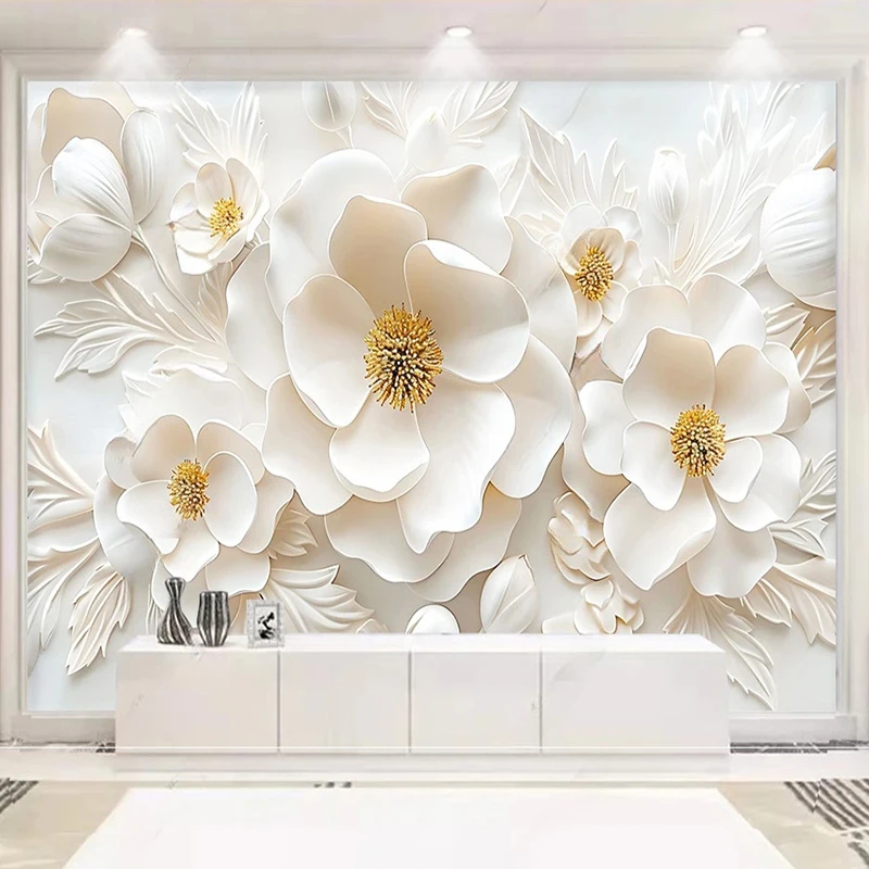Foto Tapete Licht Luxus High-End 3D Relief Blumen Wandbild Wohnzimmer Studie Schlafzimmer Hintergrund Wohnkultur Papel de Parede Image