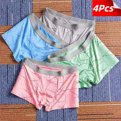 4Pcs Männer Sexy Unterwäsche Boxer Herren Kurze Weiche Bequeme Atmungsaktive Mode Antibakterielle Badehose Fitness Laufende Mann Shorts Image