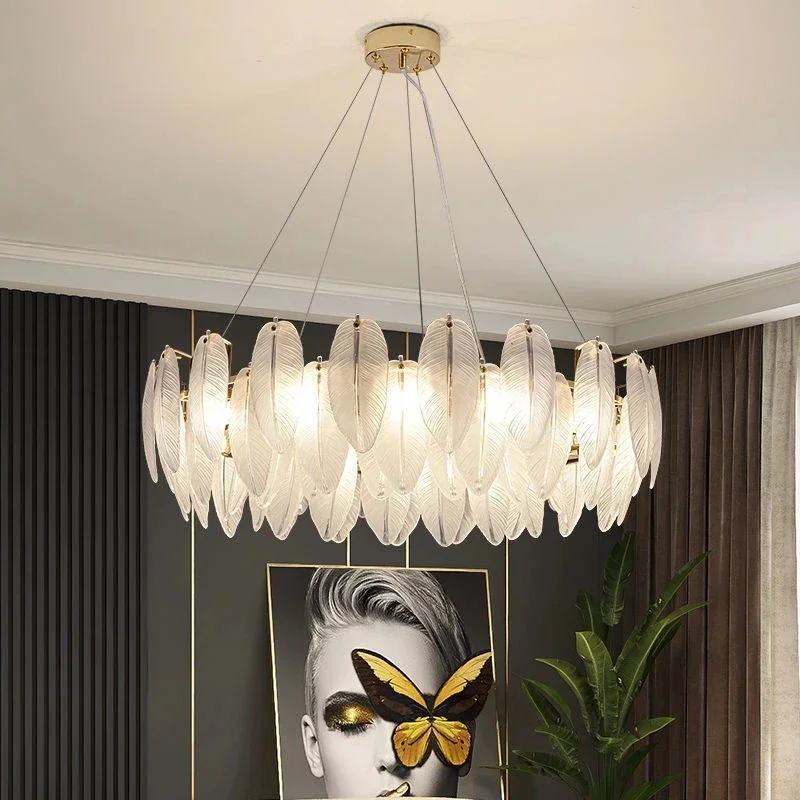 Moderne Perle Feder Glas Kronleuchter Luxus Kristall Pendel leuchte Schlafzimmer Esszimmer Wohnkultur Küche Designer Decken leuchte