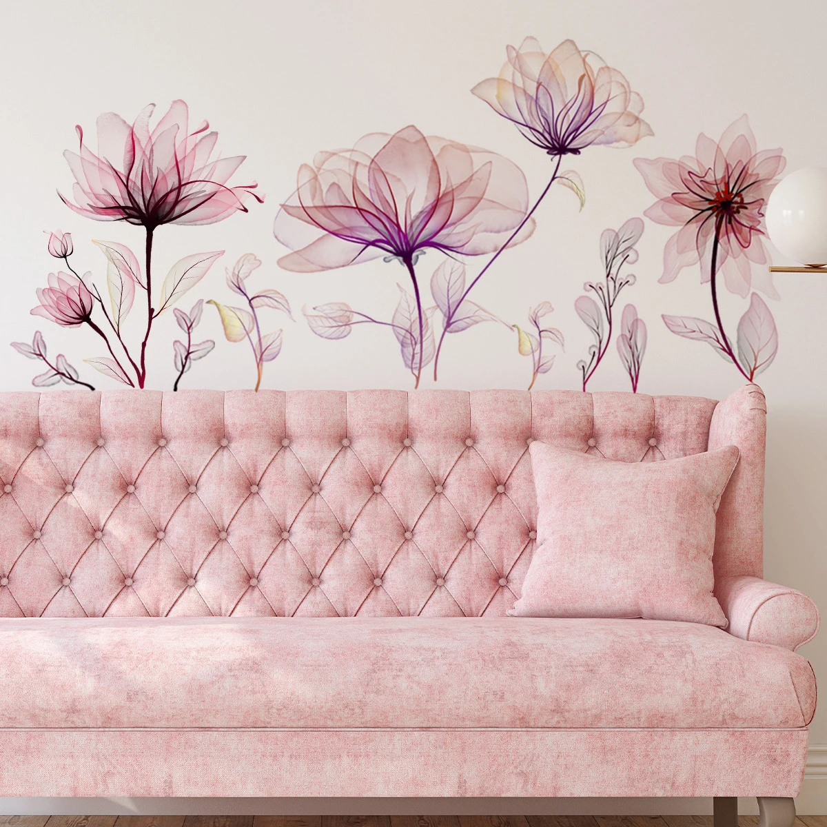 Rosa Blumen Wandaufkleber für Wohnzimmer Schlafzimmer Hintergrund Wanddekoration Mädchenzimmer Home Dekorative Aufkleber Wandtattoos Wandbild