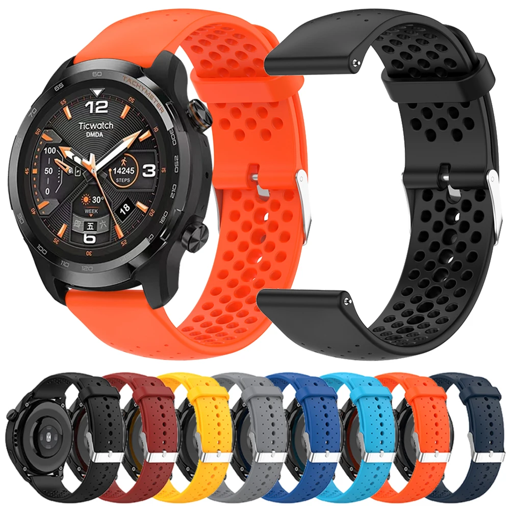 20 22 mm atmungsaktives Silikonarmband für TicWatch Pro 3 Ultra Uhrenarmband GPS/LTE für Ticwatch GTX S2 E2 E3 GTH/GTW Sportarmband Image
