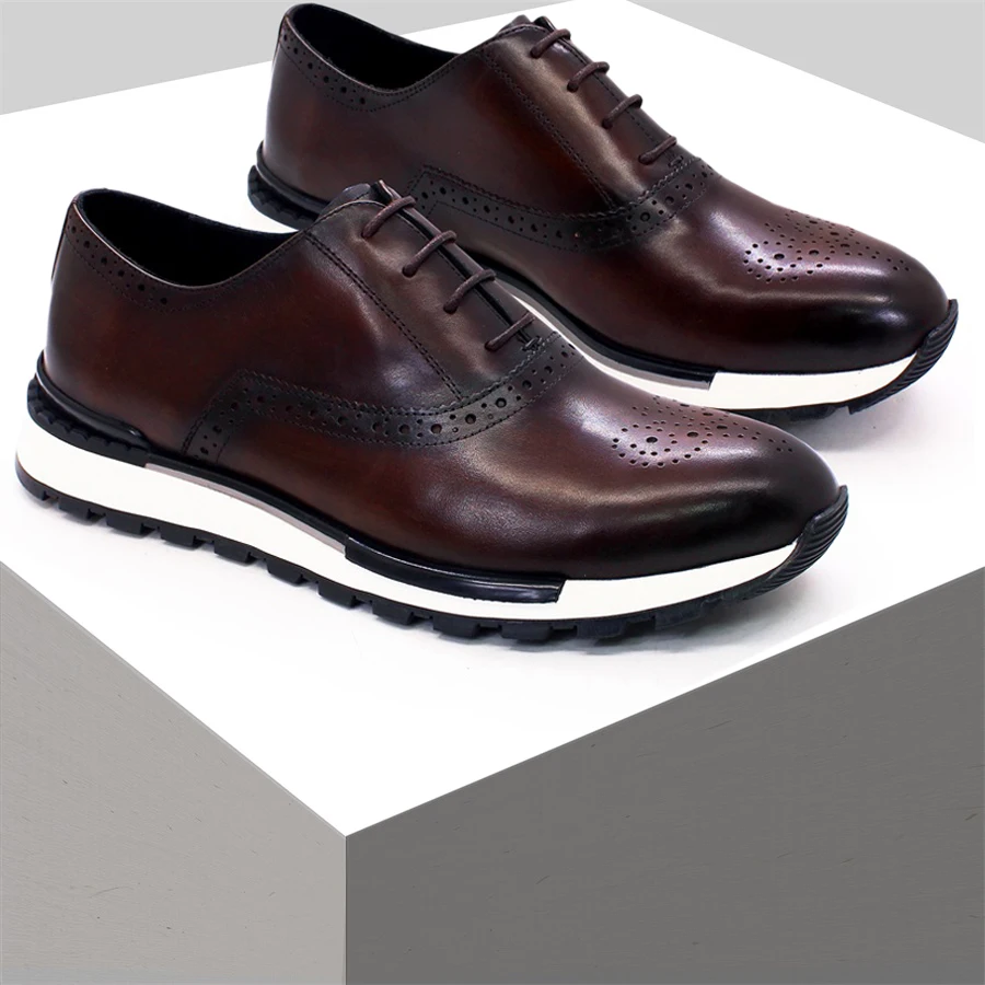 Lässige Leder-Herrenschuhe zum Schnüren, bequeme, rutschfeste Sohle, Brogue-Sneaker, Hochzeit, Datum, Abschlussball, Herren-Premium-Lederschuhe.
