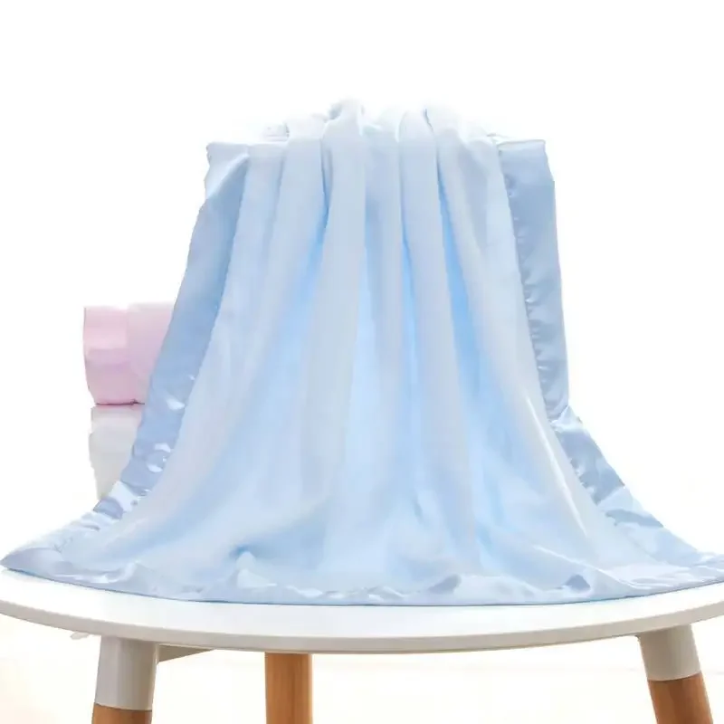 Einfarbige, gebundene Decke aus Polarfleece für Kinder, handgebundene Babydecke aus Satin, praktisch und praktisch Image
