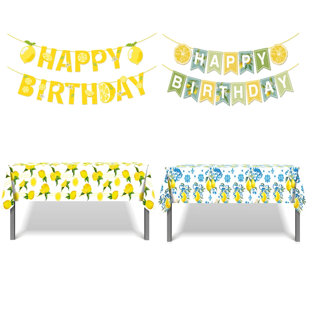Cartoon Sommer Frucht Frische Zitrone Geburtstagsparty Banner Einweg-Tischdecken Hawaii Party Dekorationen Image