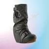 Schwarze Schnalle Dekor Keile Absatz Stiefel Plissee Slip auf mattem Leder High Heel Schuhe für