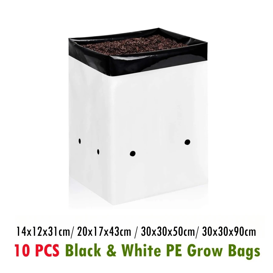 10 Stück verdickte schwarz-weiße PE-Wachstumsbeutel, Sämlingsbeutel, Filmbehälter für Pflanzen, Blumen, Sämlinge und Wurzelbildung, quadratisch Image