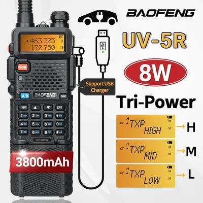 Baofeng UV 5R 8W 3800mAh Walkie Talkie Long Range USB Ladegerät UHF VHF Dual Band Transceiver Tragbare ham Radio Für UV K5