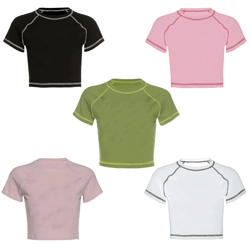 Einfarbiges T-Shirt y2k Tops Crop Top Frauen Goth weibliche Kleidung 90er Jahre Vintage Kleidung trashy y2k 1920er Jahre kawaii T-Shirts Frauen Harajuku Image