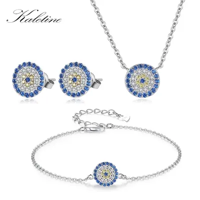 KALETINE Braut Schmuck Sets 925 Sterling Silber Halskette Frauen Ohrringe Armband Blau Zirkon Türkei