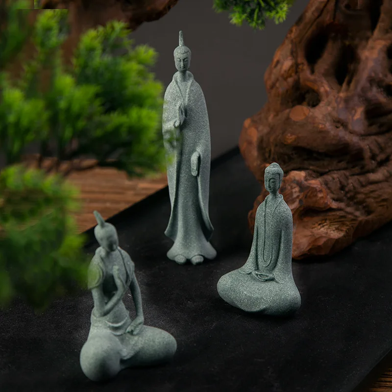 Mini buddhistische Mönche Figuren Garten Buddha Zen Statue tibetische Buddha Figuren Garten Ornament Meditation Aquarium Dekoration Image
