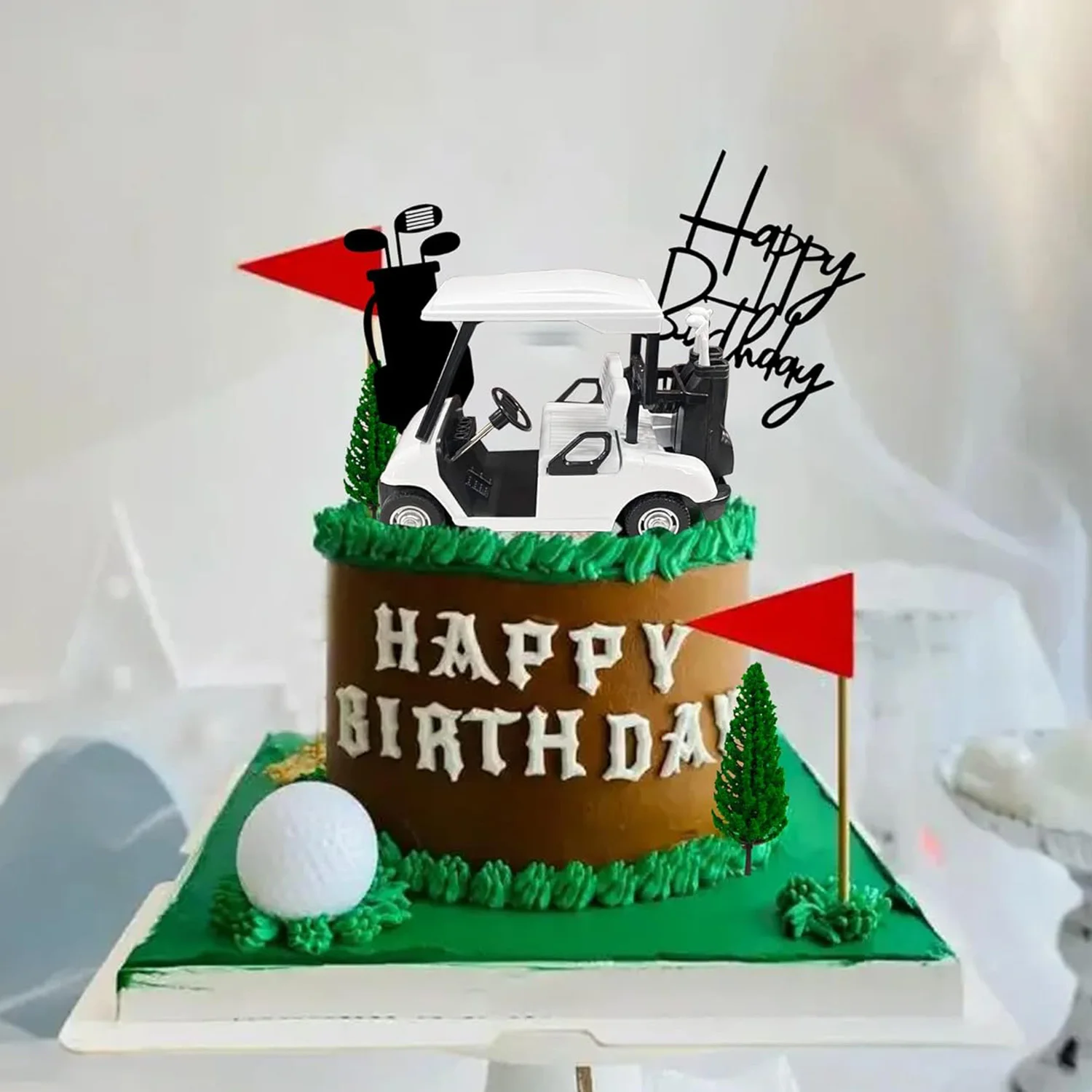 15 Stück Golf kuchen Dekorationen grüner Kuchen Topper Geburtstag Dekorationen für Golfer mit Wagen Flagge Golfbälle für Männer Sport Image