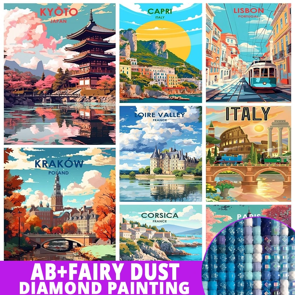 Fee Staub AB Cartoon Stadt Landschaft Diamant Malerei Kits Paris Korea Italien Strass Mosaik Stickerei Wand Aufkleber Wohnkultur Image