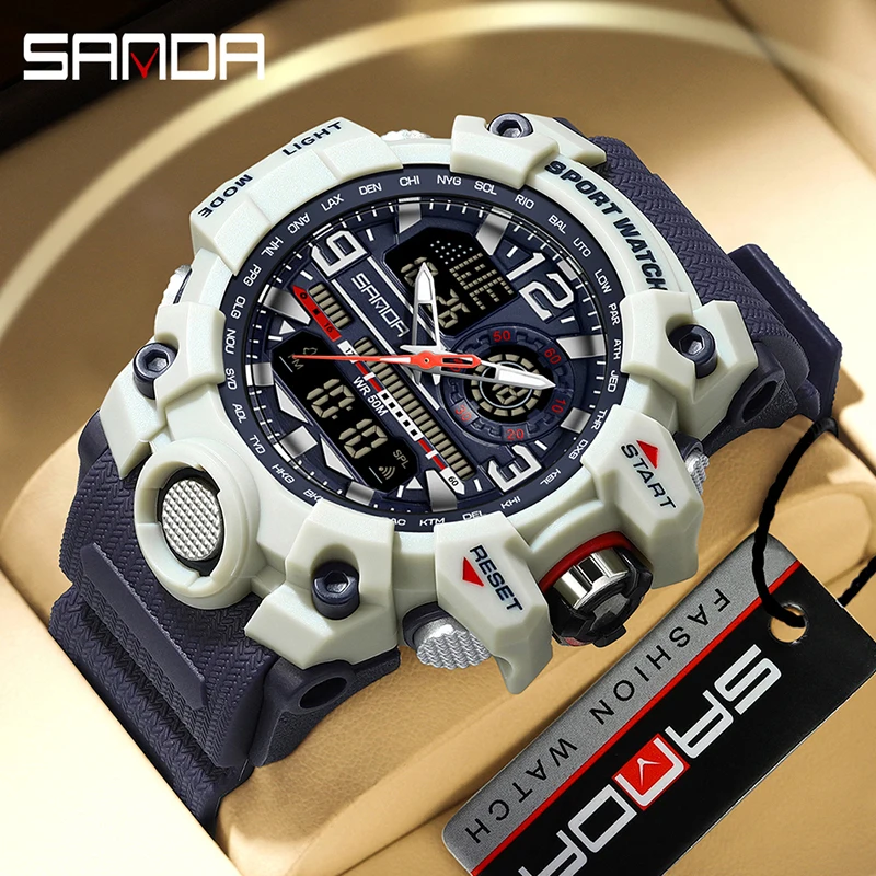 Sanda G-Stil Herren Militär Sport uhr führte digitale Quarz Dual Display Uhr stoß feste wasserdichte Herren uhr Relogio Image