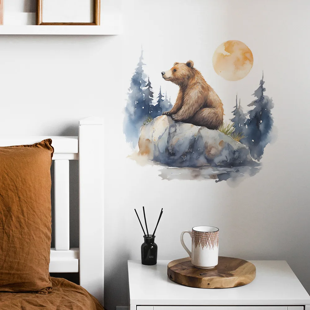 Cartoon Aquarell Traum Wald Braunbär Kinderzimmer nach Hause Hintergrund dekorative Wanda uf kleber