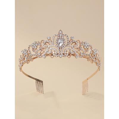 Elegant Gold Rhinestone Tiara with Crystal Detailing – Princess Crown for Weddings, Pageants, and Special Occasions