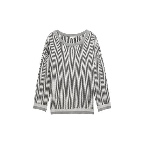 TOM TAILOR Damen Plus - Pullover mit Fischgrätenmuster, grau, Fischgrät, Gr. 46