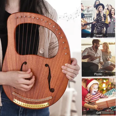 WH-16 C Tone16-String Wooden Lyre Harp Metal Strings Solid Wood String Instrument with Carry Bag