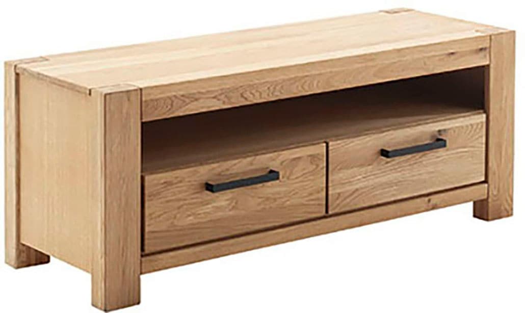 Lowboard MCA LIVING "Silias TV-Lowboard", beige (naturfarben), B:130cm H:52cm T:50cm, Holzwerkstoff, Massivholz, Sideboards, Schubkastenführung gedämpft