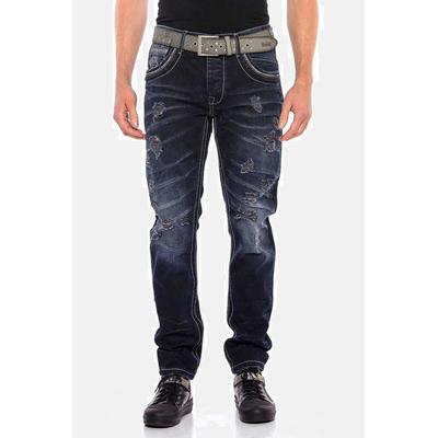 Regular-fit-Jeans CIPO & BAXX "Jeans", Herren, Gr. 42, Länge 32, blau (dunkelblau), 100% Baumwolle, unifarben, Basic, regular fit lang, Jeans, mit lässigen Destroyed-Elementen, CD539 Image