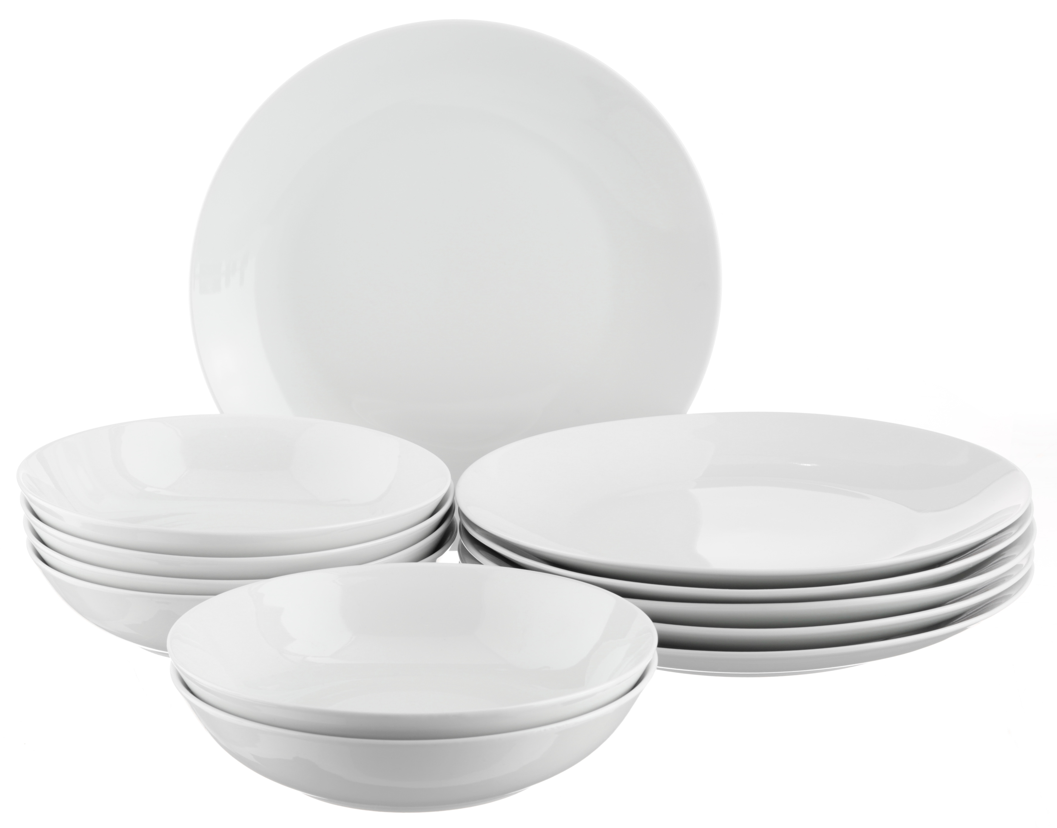 Tafelservice MY HOME "Angi", weiß, 12 Stk., Porzellan, Geschirr-Sets, Geschirr-Set, harmonische, trendige Coupeform