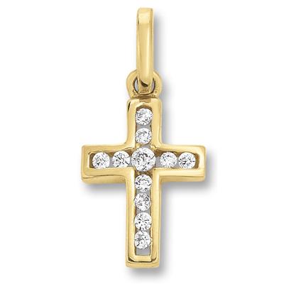 Ketten-Anhänger ONE ELEMENT "Zirkonia Kreuz Anhänger aus 333 Gelbgold", gold, Schmuckanhänger, Damen, Gelbgold 333, Dame