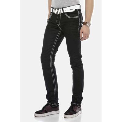 Gerade Jeans CIPO & BAXX "Jeans", Herren, Gr. 40, Länge 34, schwarz, 100% Baumwolle, unifarben, casual, regular fit lang, Jeans, mit farblich abgehobenen Nähten, CD553 Image