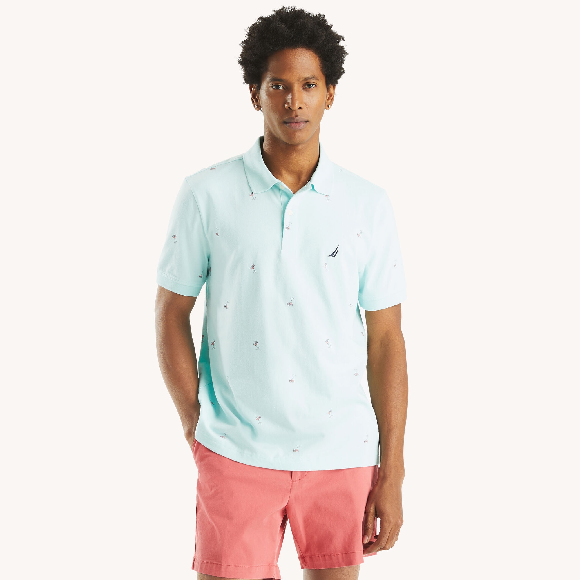 Nautica Men's Classic Fit Printed Polo 499 (Aqua Splash), XS