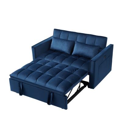 Multifunctional Pull-out Sofa Bed with 2 Pillows and Pocket, 3-in-1 Adjustable Sleeper Sofa w/USB Port, Velvet Convertible Sofa