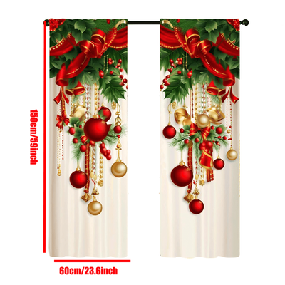 TEMU Boho Style Christmas Doorway Curtains Set Of 2 - Polyester Holiday Themed Drapes For Home Decor - Machine Washable, Lightweight, Ventilation, Insulation And Noise Reducing Hanging Curtains