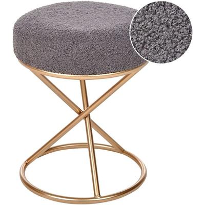 Hocker Grau aus Bouclé mit Beinen aus Metall Gold Rund Modernes Design Fußhocker Sitzhocker Image